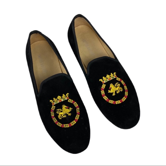 Smythe & Digby Other - Smythe & Digby | Black Albert Velvet Loafer Slipper Shoes Royal Lion Detail